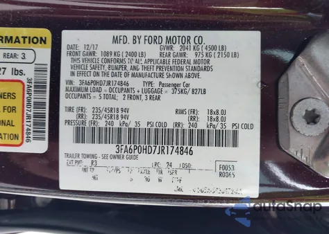 2018 Ford Fusion Se z USA, uszkodzony, nr VIN 3FA6P0HD7JR174846